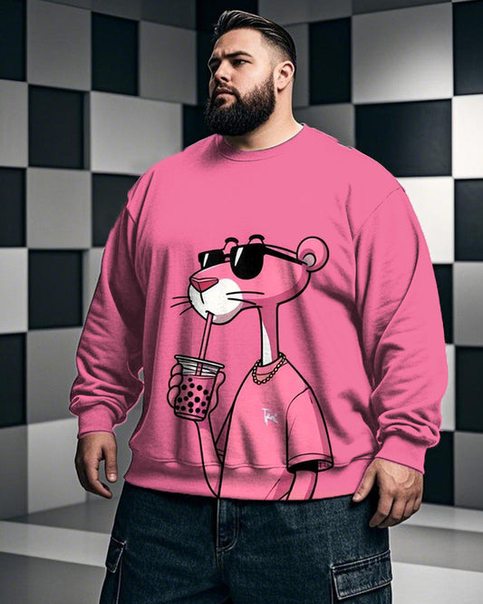 Men's Pink Panther Cartoon Plus-size Crew Neck Long Sleeve Top