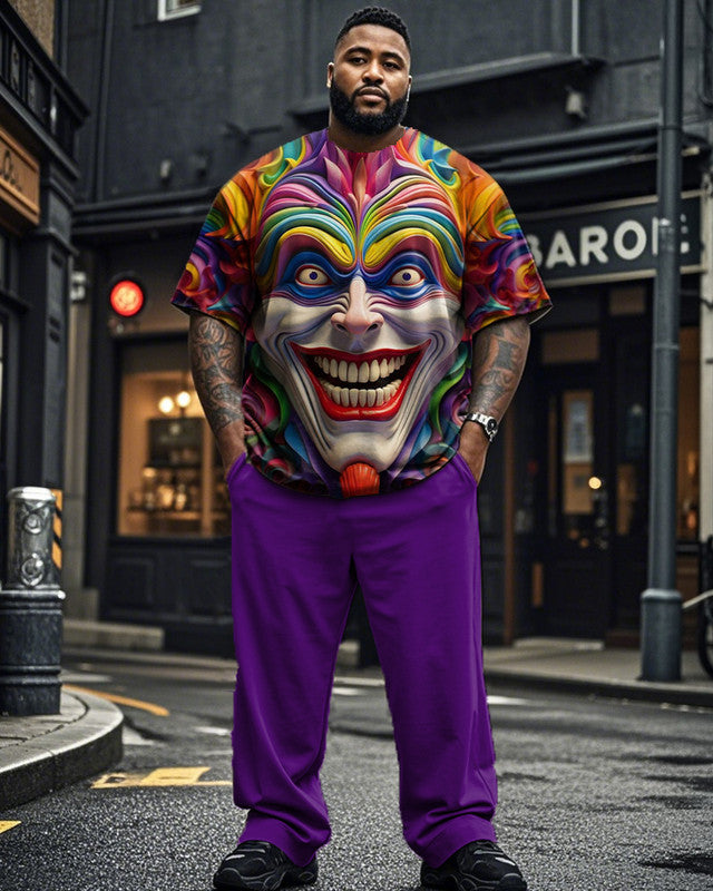 Joker Print Short Sleeve T-Shirt Trousers Large Size Men's Suit