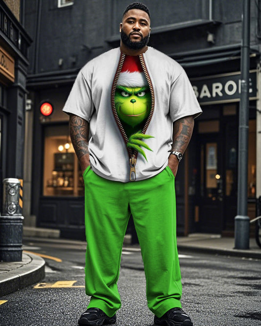 Christmas Monster Print Large Size Short-sleeved T-shirt and Long Pants Two-piece Suit