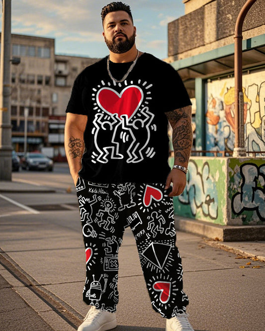 Cartoon Stickman Printed Large Size Short Sleeve Men's Suit