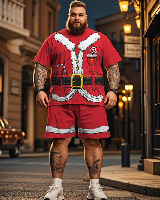 Christmas Color Short-sleeved T-shirt Shorts Plus Size Men's Suit