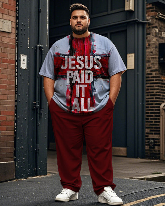 Faith Plus Size Men's Short Sleeve Long Pants Suit