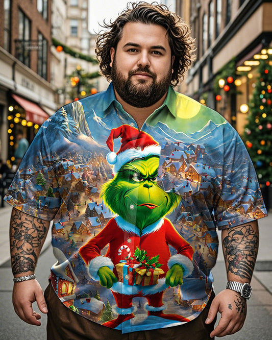 Christmas Monster Casual Lapel Plus Size Men's Short Sleeve Shirt