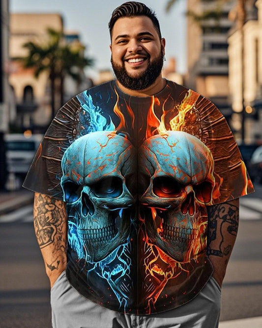 Mixed-Color Skull Print Plus Size Short Sleeve T-Shirt For Men