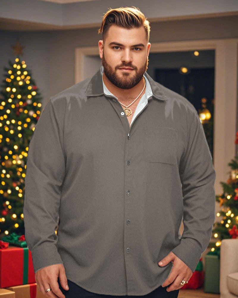 Men's Plus-size Long-sleeved Shirt in A Solid Color Lapel