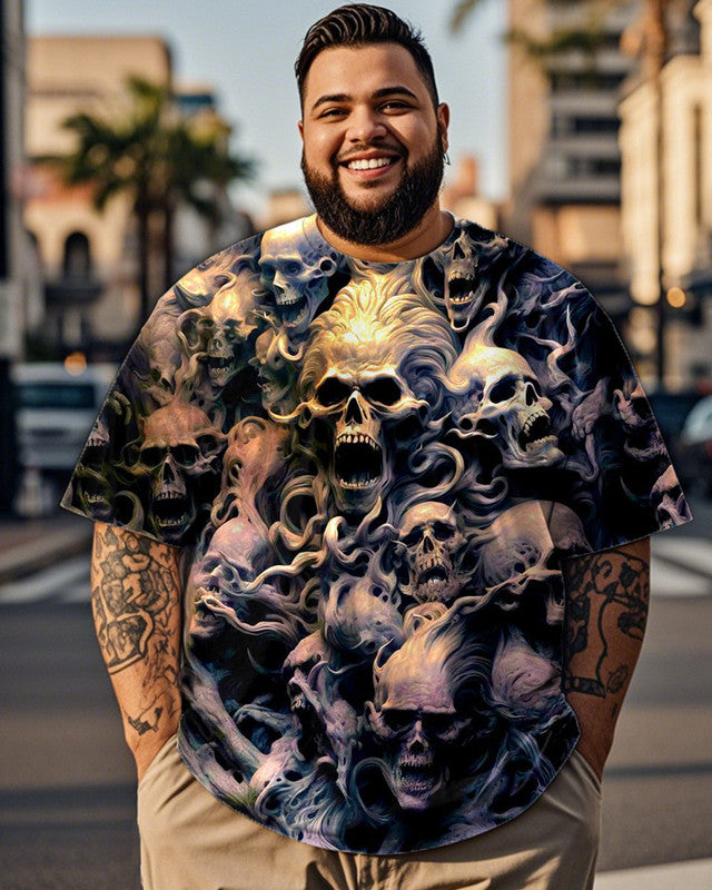 Dark Print Skeleton Plus Size Short Sleeve T-Shirt For Men