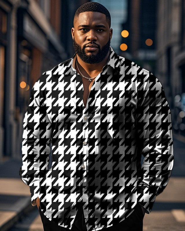 Men's Plaid Print Plus-size Long-sleeved Shirt