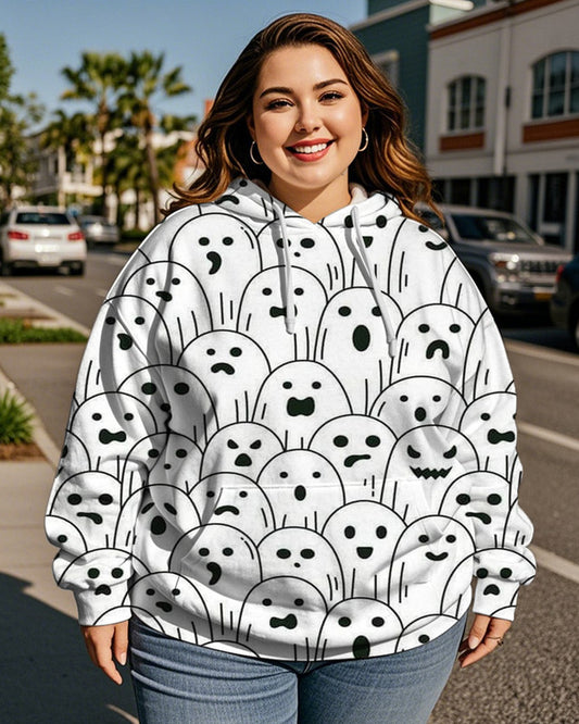 Women's Ghost Print Plus Size Hooded Long-sleeved Hoodie