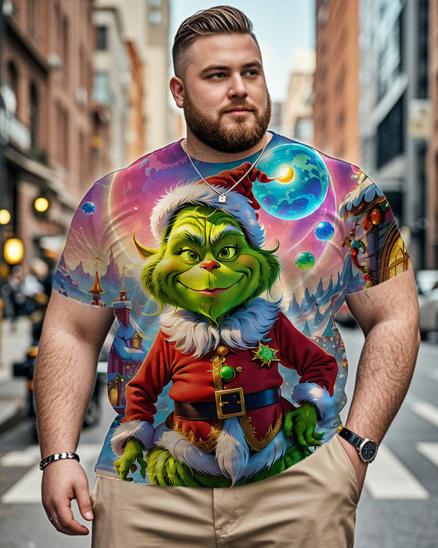 Christmas Cartoon Casual Round Neck Large Size Men's Short-sleeved T-shirt