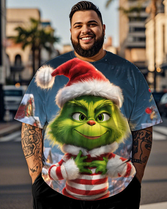 Christmas Cartoon Cute Casual Round Neck Large Size Men's Short-sleeved T-shirt