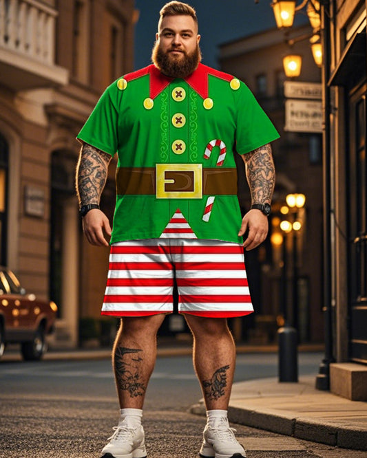 Christmas Color Personality Short Sleeve T-shirt Shorts Plus Size Men's Suit