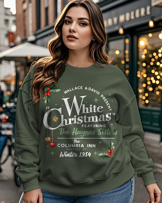 Letter Christmas Printed Large Size Women's Long Sleeve Sweatshirt