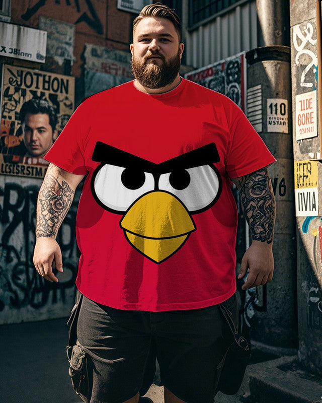 Cute Bird Cartoon Casual Large Size Men Short Sleeve Round Neck T-shirt