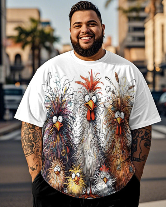 Cartoon Rooster Printed Large Size Men's Short Sleeve T-Shirt