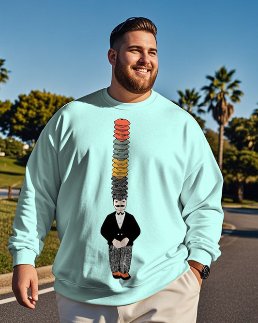 Cute Cartoon Print Round Neck Large Size Men's Sweatshirt