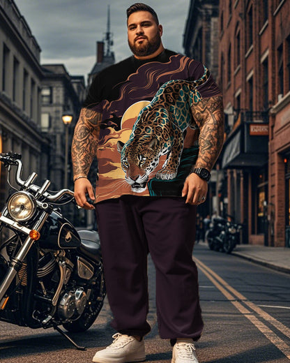 Personality Tiger Short Sleeve Pants Plus Size Men's Suit