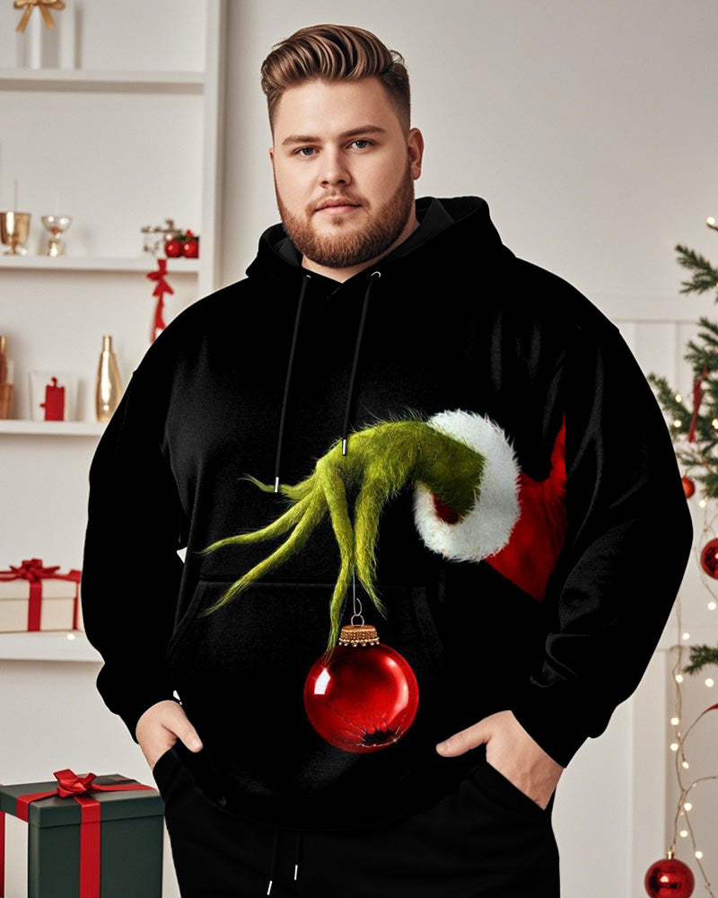 Christmas Cartoon Hand Hooded Plus Size Men's Hoodie