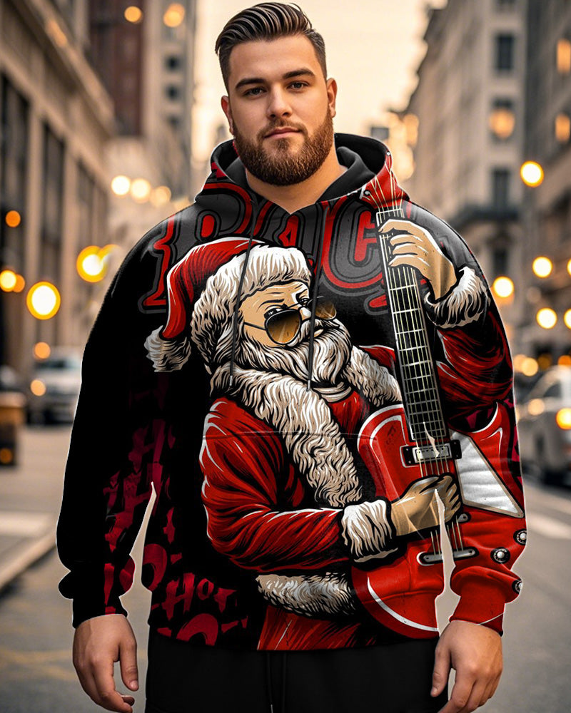 Santa Guitar Print Hoodie Plus Size Men's Hoodie