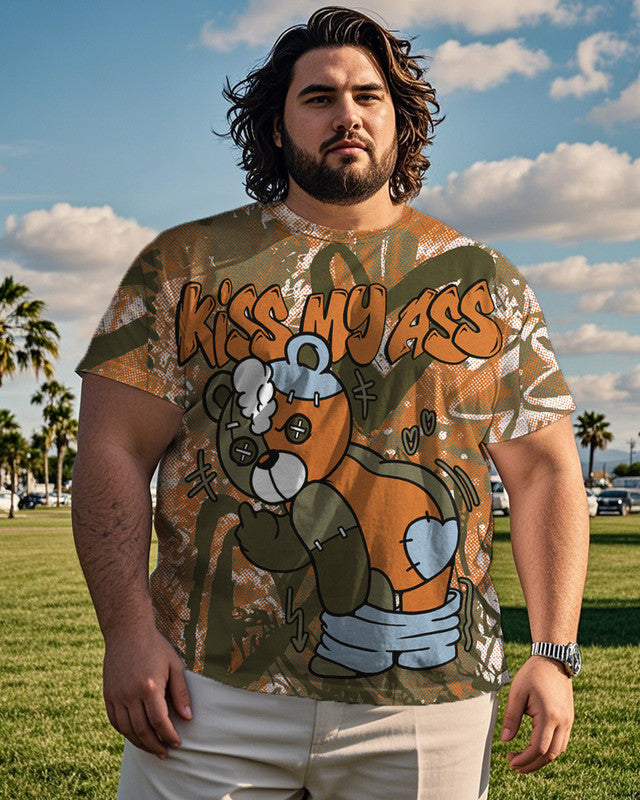 Cute Bear Casual Round Neck Large Size Men's Short-sleeved T-shirt