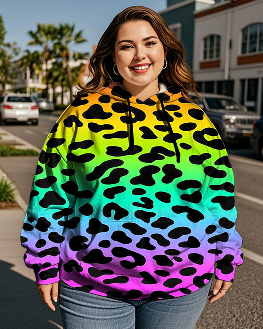 Women's Leopard Print Plus Size Hooded Long-sleeved Hoodie