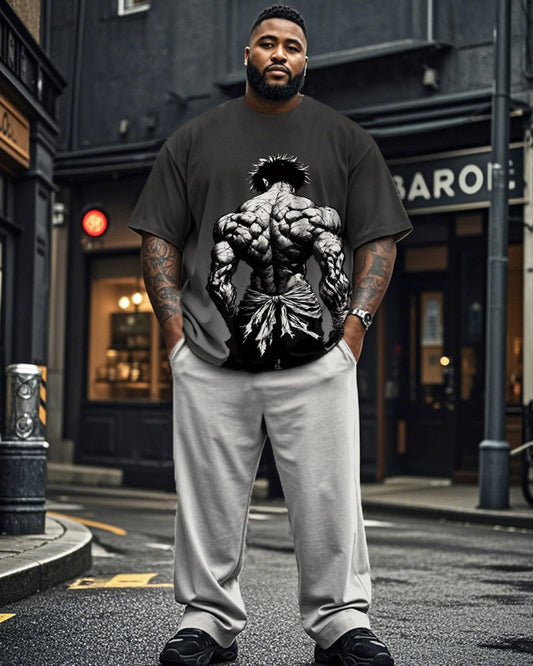 Cartoon Plus Size Men's Short Sleeve Trousers Suit