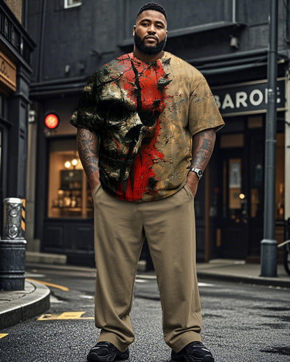 Dark Skull Large Size Men's Short Sleeve Trousers Suit