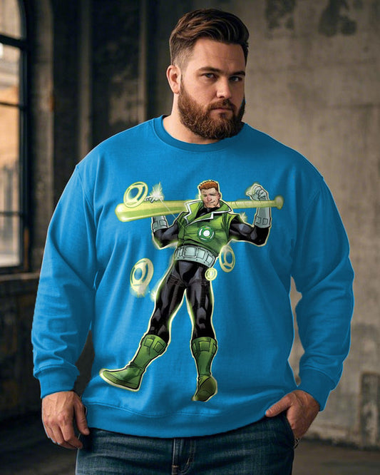 Men's Green Lantern Printed Large Size Round Neck Sweatshirt