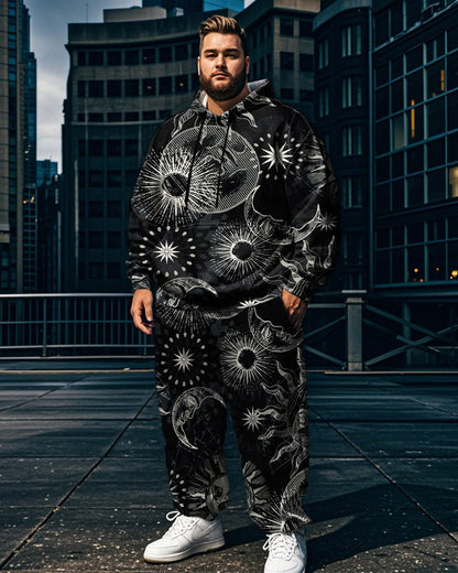 Men's Starry Sky Printed Hooded Sweatshirt and Trousers Large Size Suit