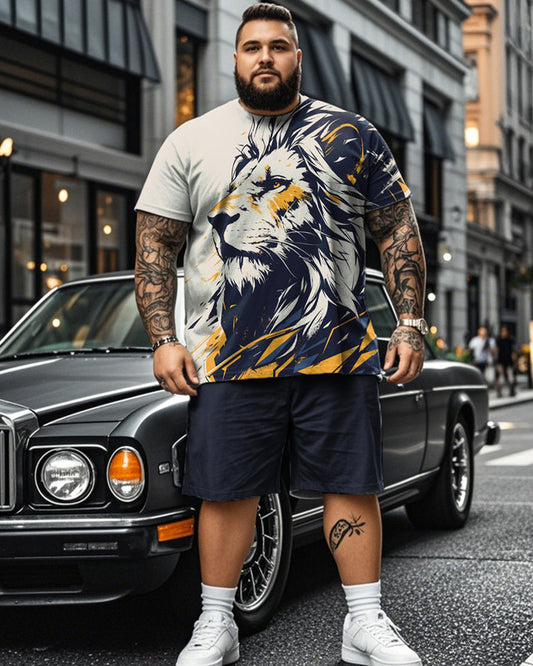 Lion Color Short-sleeved T-shirt Shorts Plus Size Men's Suit