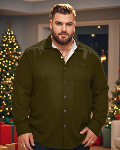 Men's Plus-size Long-sleeved Shirt in A Solid Color Lapel