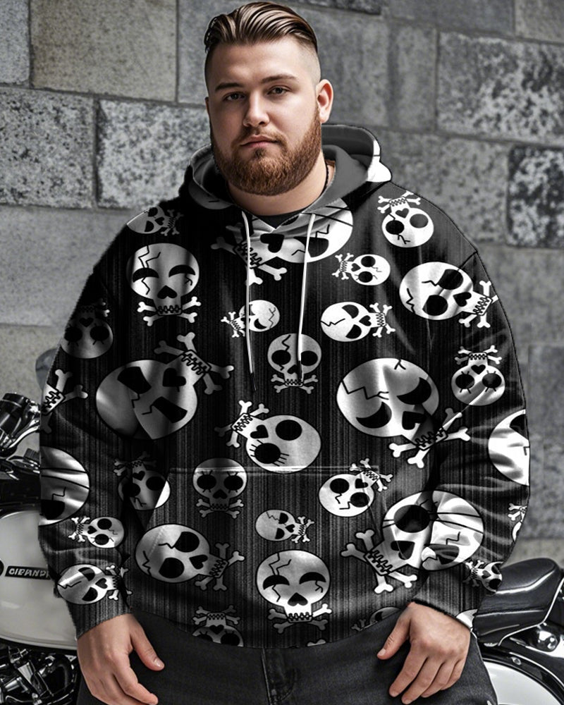 Lässiger Kapuzenpullover mit Totenkopf-Print für Herren in Übergröße