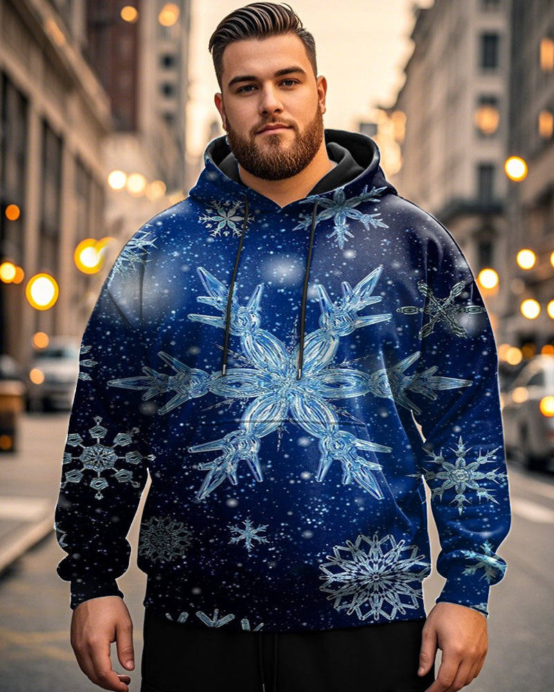 Gradual Color Snowflake Casual Hooded Plus Size Men's Hoodie