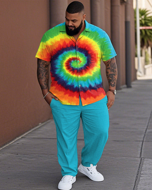 Tie-dye Plus-size Lapel Shirt and Pants Suit