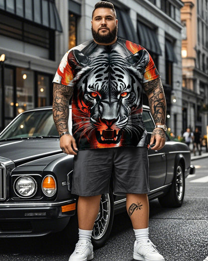 Tiger Color Short-sleeved T-shirt Shorts Plus Size Men's Suit