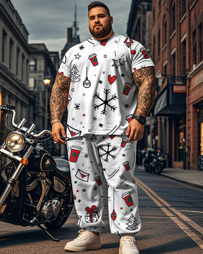 Christmas Cartoon Short Sleeve Top and Pants Plus Size Suit