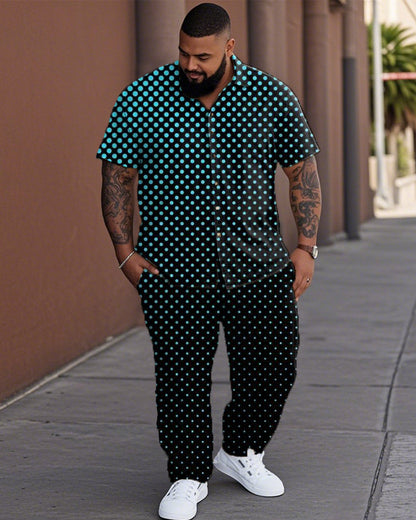 Gradient Color Polka Dot Large Size Short-sleeved Lapel Shirt and Trousers Men's Suit