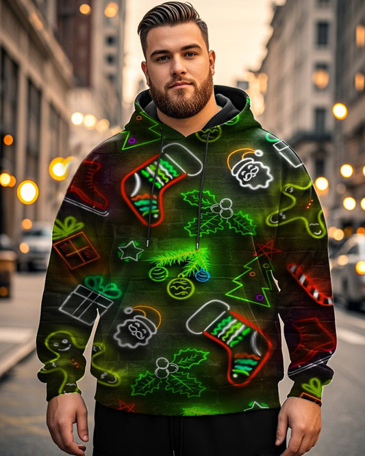 Christmas Cartoon Color Combination Hoodie Large Size Men's Hoodie