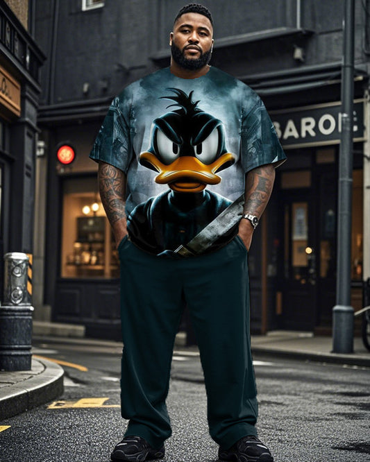 Dark Duck Plus Size Short-sleeved T-shirt and Pants for Men