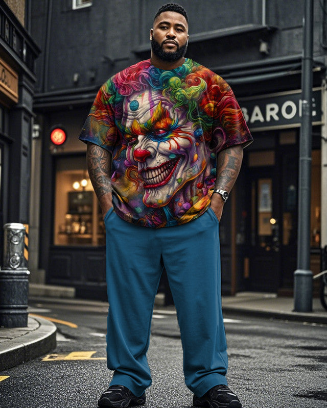 Colorful Clown Short-sleeved T-shirt and Trousers Plus Size Men's Suit