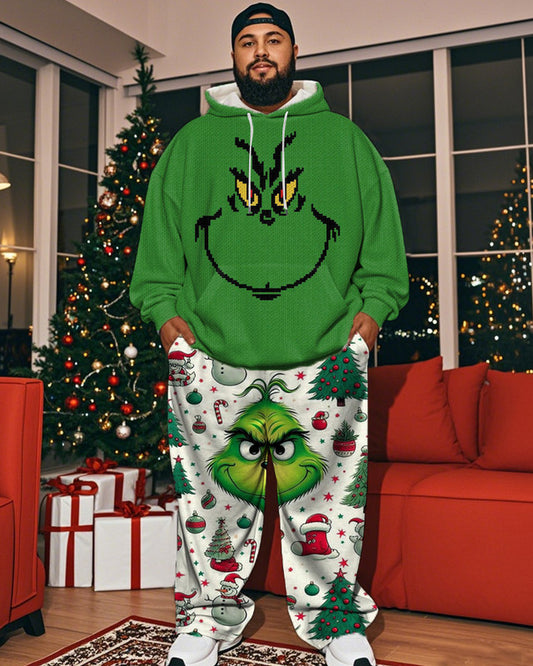 Christmas Print Hooded Sweatshirt Trousers Large Size Men's Suit