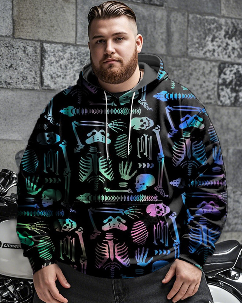 Men's Casual Gradient Color Skull Print Plus Size Hoodie