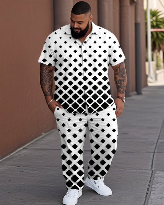 Geometric Gradient Oversized Short-sleeved Shirt and Trousers Men's Suit