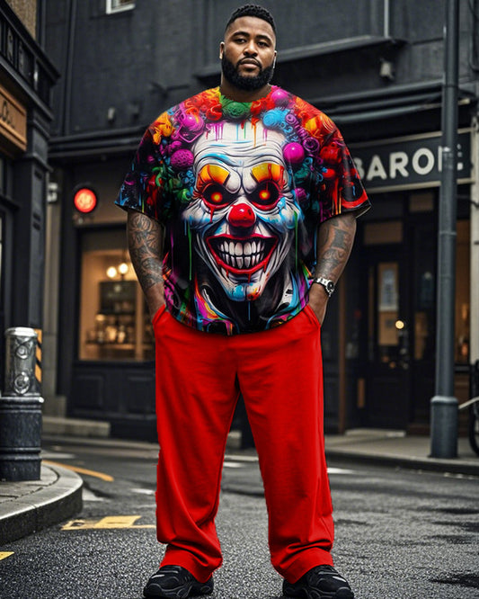 Colorful Clown Print Short-sleeved T-shirt and Trousers Plus Size Men's Suit