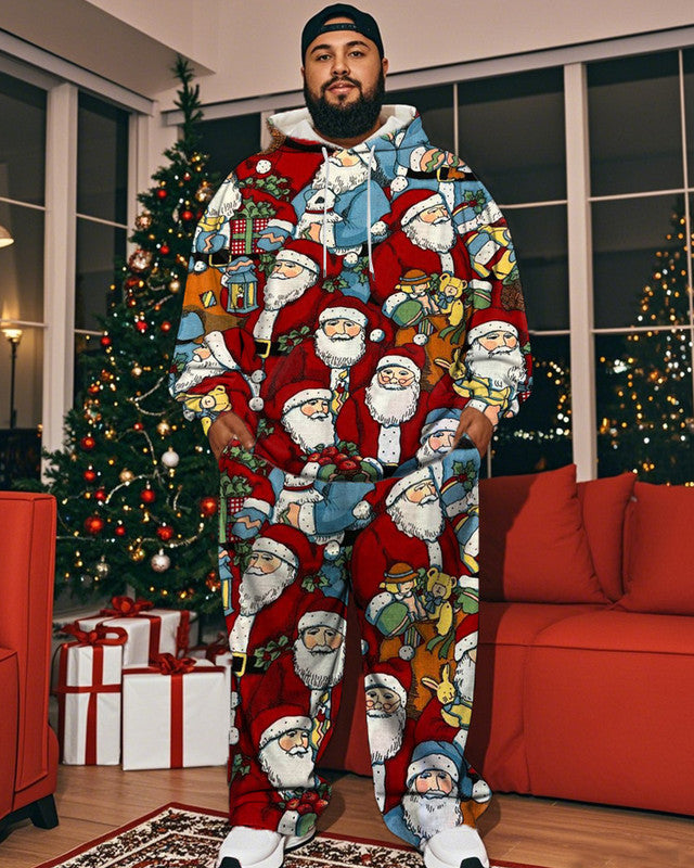 Santa Claus Printed Hooded Sweatshirt Trousers Large Size Men's Suit