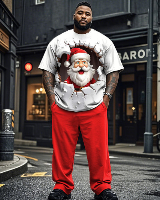 Santa Claus Personality Round Neck Short Sleeve T-shirt and Pants Plus Size Suit