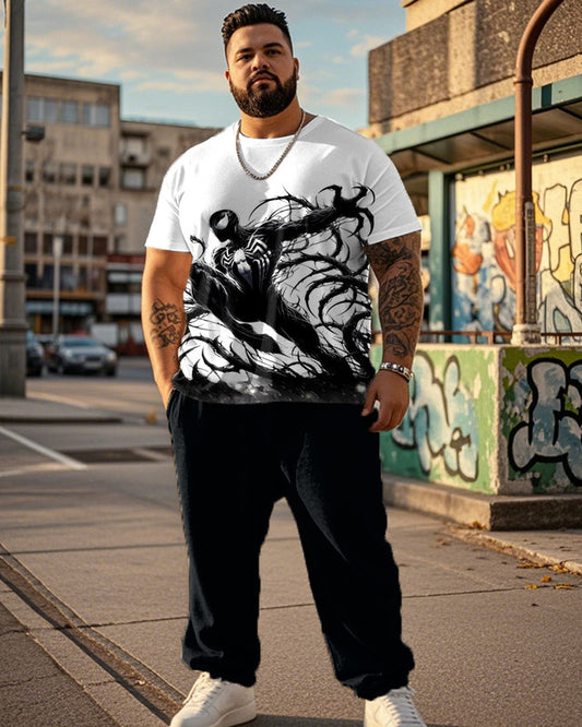 Dark Venom Print Large Size Short-Sleeved T-Shirt And Trousers Men's Two-Piece Set