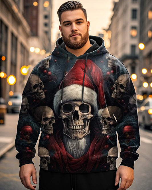 Christmas Skull Dark Print Hooded Plus Size Men's Hoodie