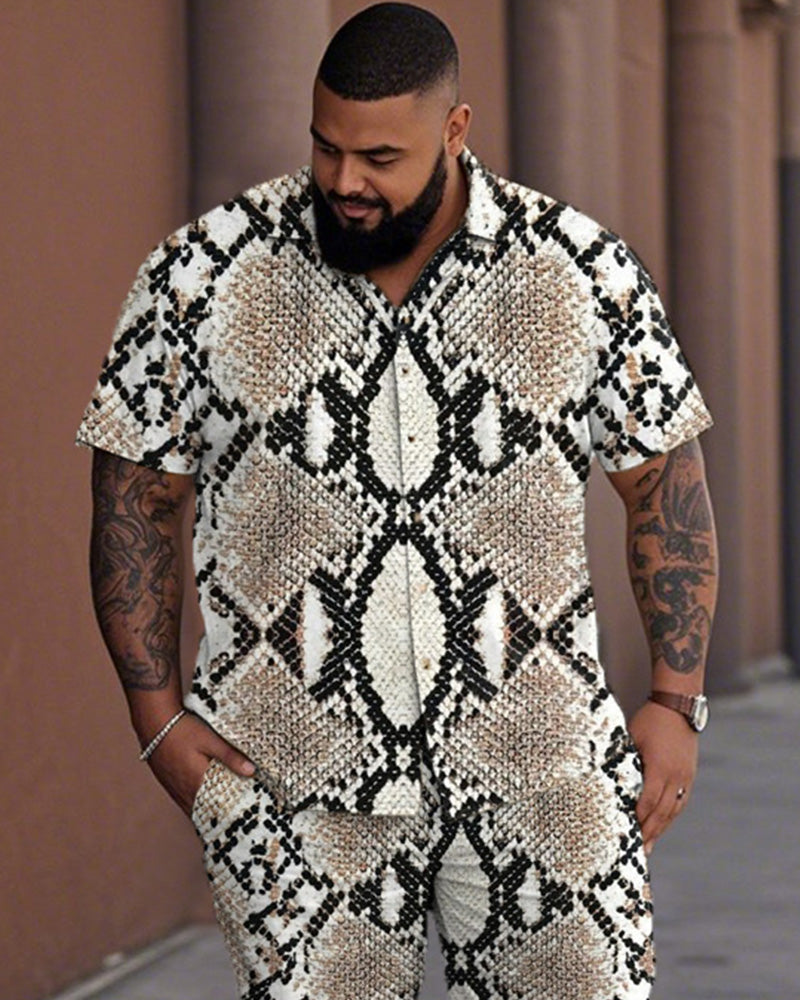 Snake Print Oversized Short-sleeved Shirt and Trousers Men's Suit