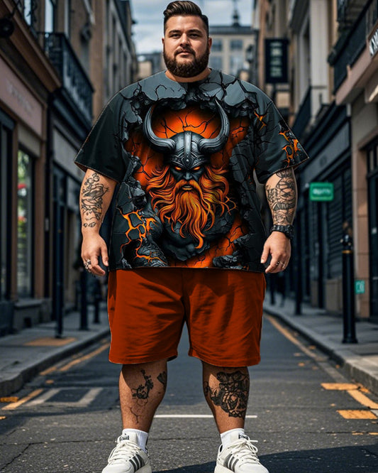 Warrior Short Sleeve T-shirt Shorts Plus Size Men's Suit