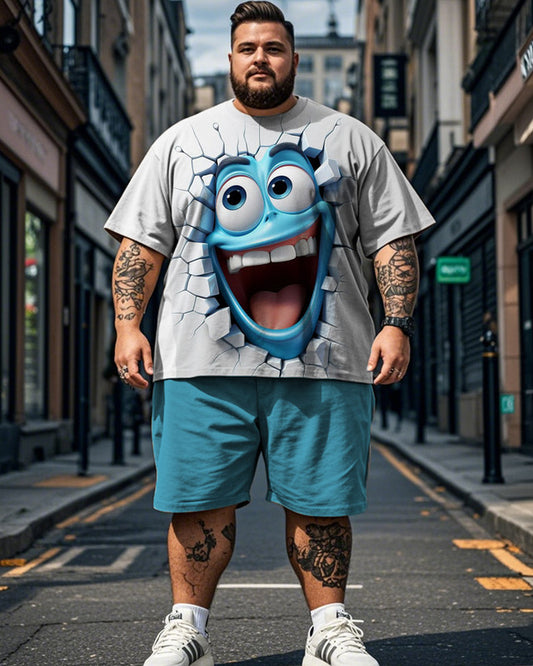 Smiley Face Personality Printed Short Sleeve Shorts Plus Size Men's Suit